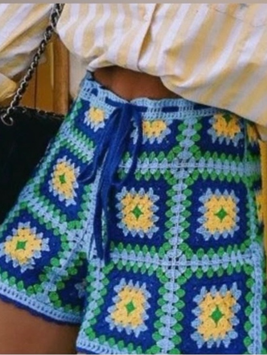Zara Pants - Zara High Waisted Crochet Shorts Blue Yellow Green Size Small NEW